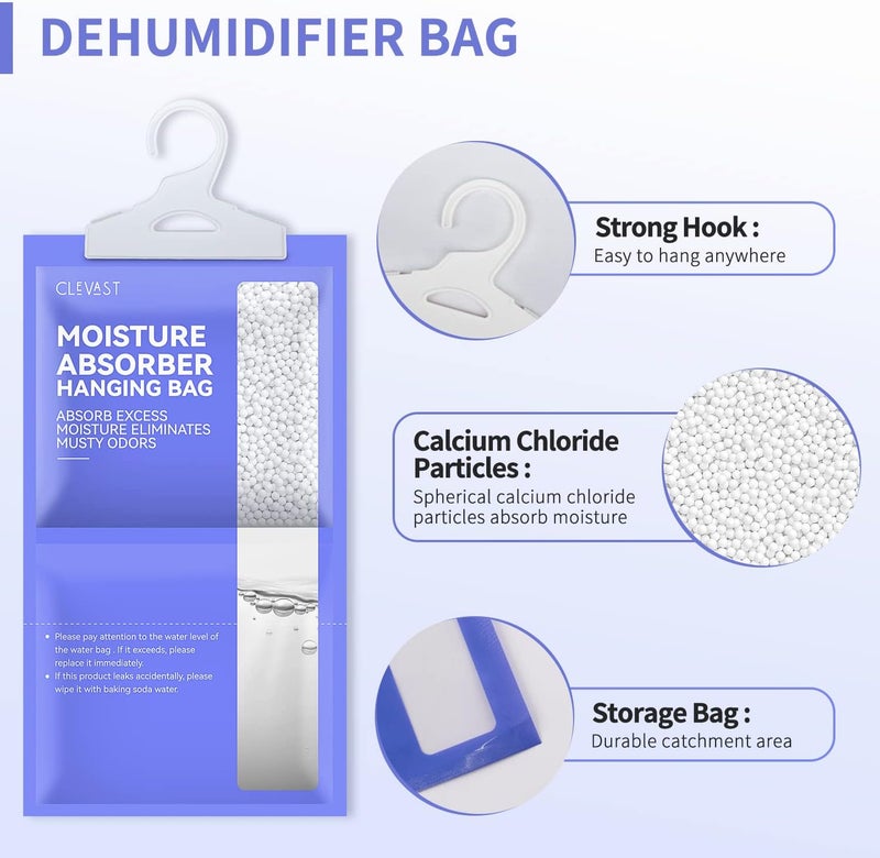 CLEVAST Moisture Absorbers Packets 10 Pack, Dehumidifier Bags for Closet, Unscented Hanging Humidity Absorber in Wardrobes, Bedrooms, Bathrooms(Net Wt. 230g/Pack) - Image 3